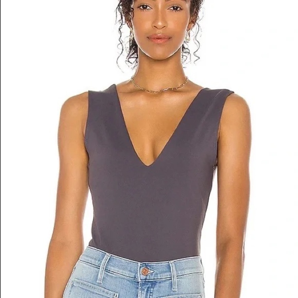 Free People Gray “Keep It Sleek” Bodysuit V neck size Large